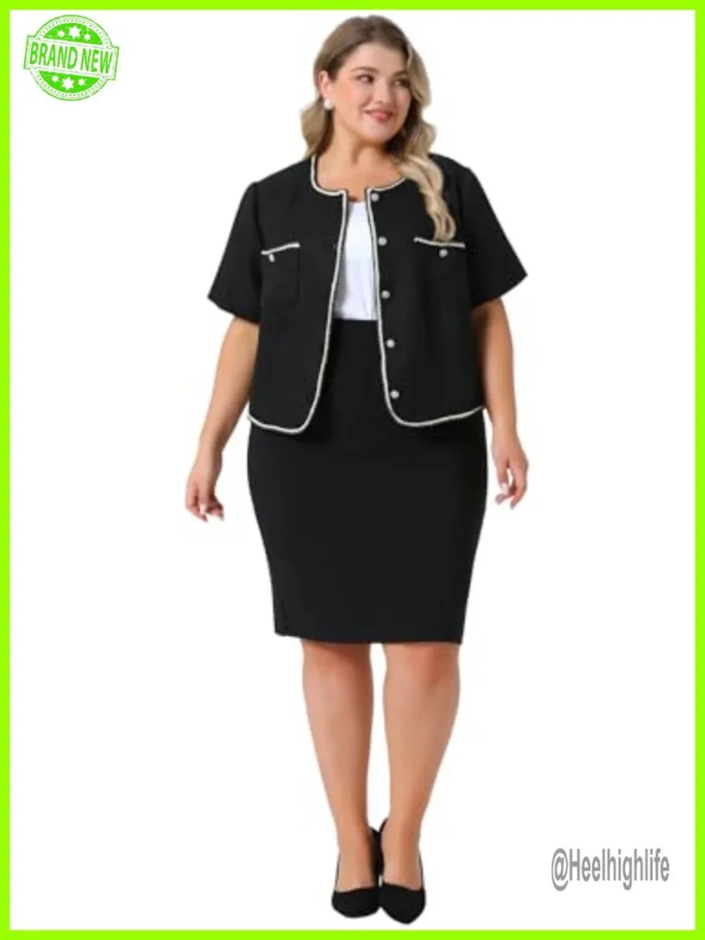 Plus Size Tweed Blazers for Women Collarless Short Sleeve Button Down Open
